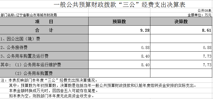 海城市财政局2020年度部门决算公开表