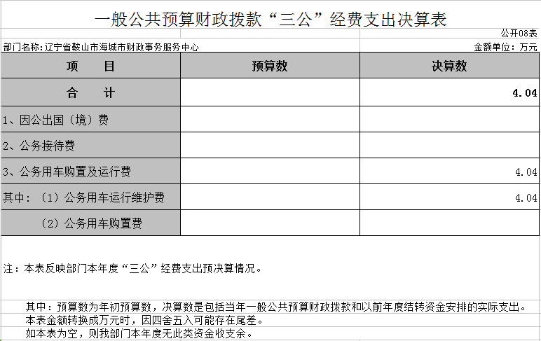 辽宁省鞍山市海城市财政事务服务中心2020年决算公开表