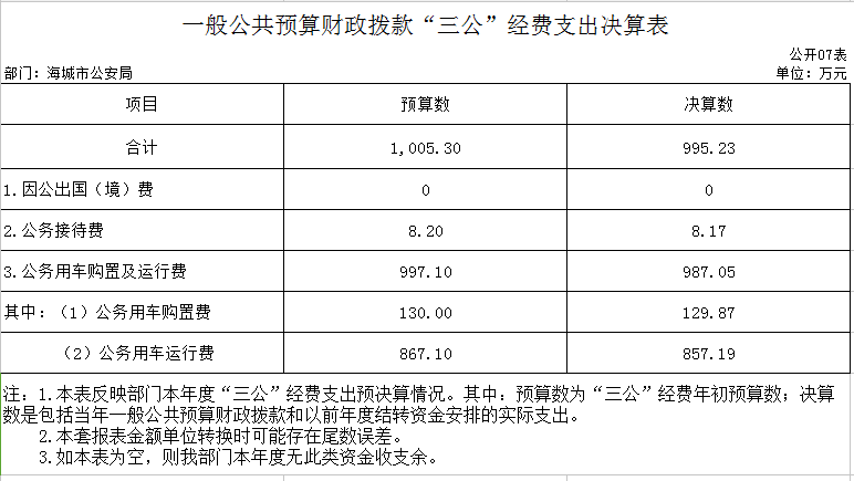 辽宁省鞍山市海城市公安局2020年决算公开表