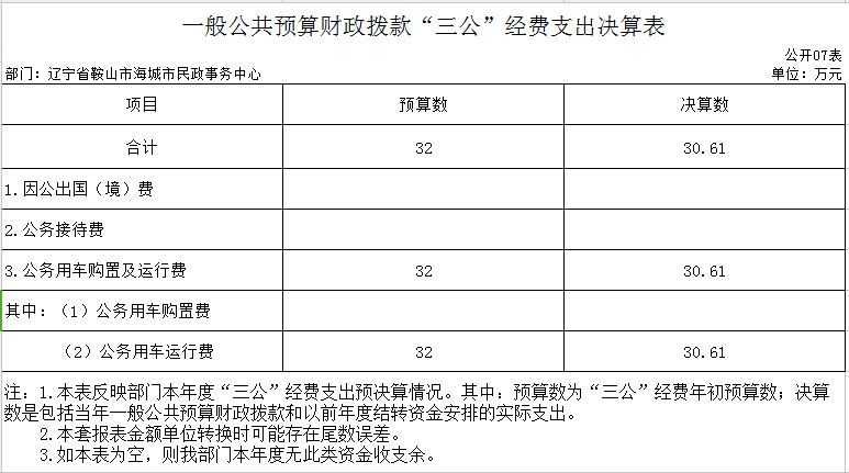 辽宁省鞍山市海城市民政事务服务中心2020年公开决算表