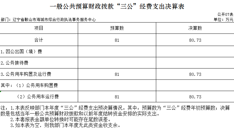 辽宁省鞍山市海城市综合行政执法事务服务中心2020年决算公开表