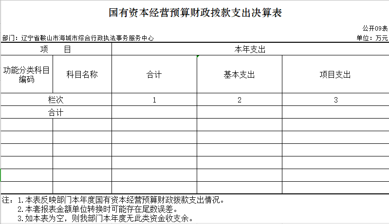 辽宁省鞍山市海城市综合行政执法事务服务中心2020年决算公开表