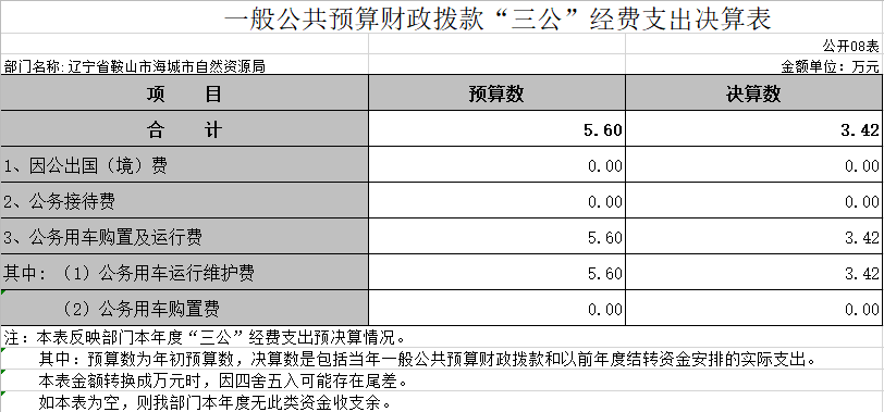 辽宁省鞍山市海城市自然资源局2020年决算公开表