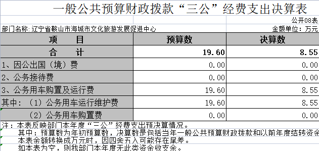 辽宁省鞍山市海城市文化旅游发展促进中心2020年决算公开表