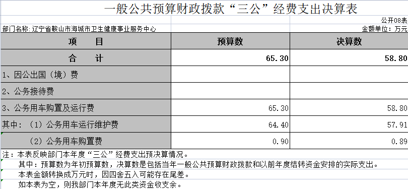 辽宁省鞍山市海城市卫生健康事业服务中心2020年决算公开表