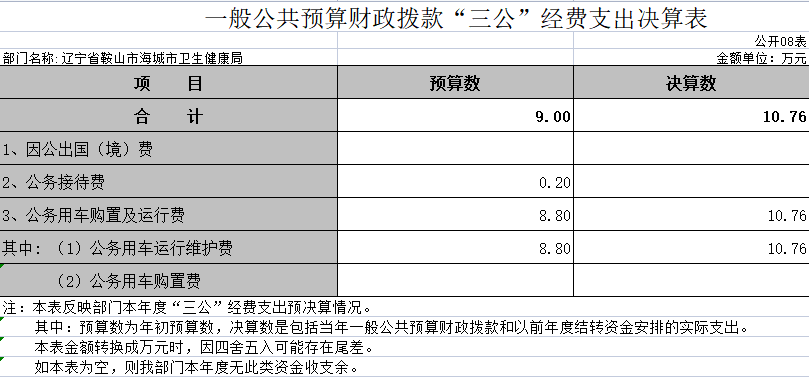 辽宁省鞍山市海城市卫生健康局2020年决算公开表