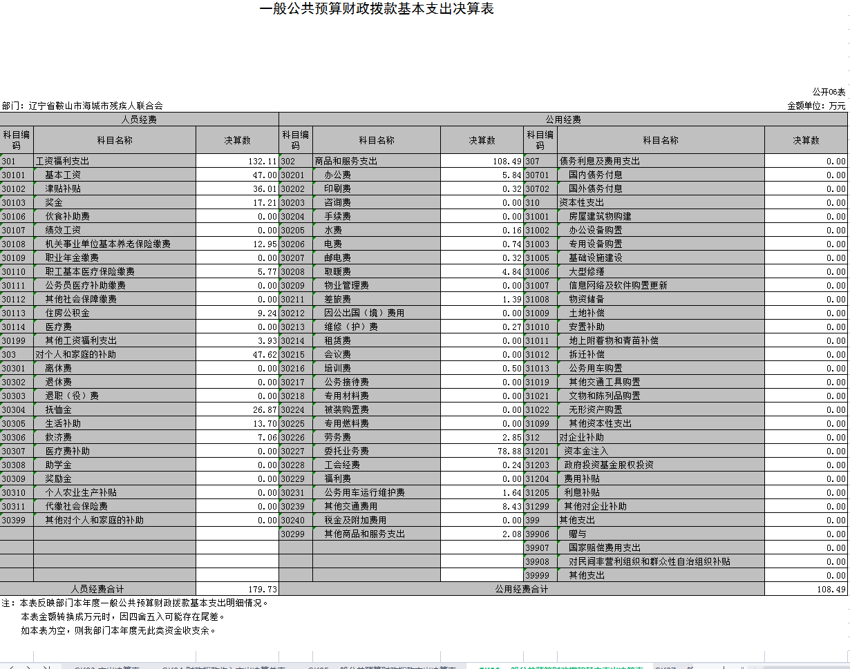 辽宁省鞍山市海城市残疾人联合会2021年决算公开表