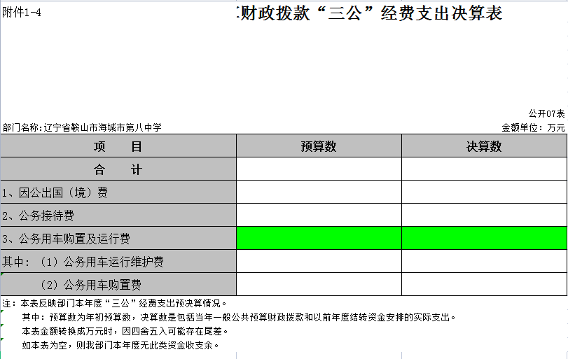 辽宁省鞍山市海城市第八中学决算公开表