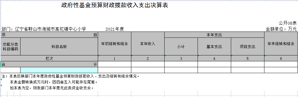 辽宁省鞍山市海城市高坨镇中心小学2021年决算公开表