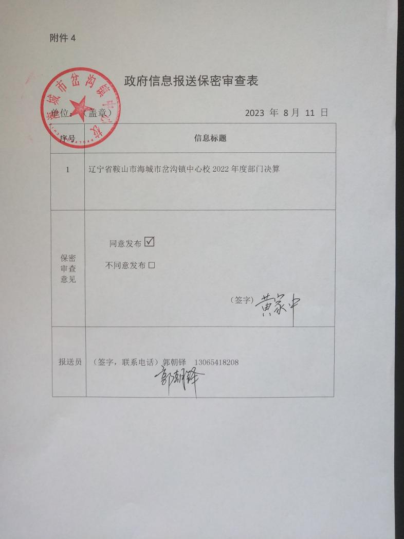 辽宁省鞍山市海城市岔沟镇中心校政府信息报送保密审查表