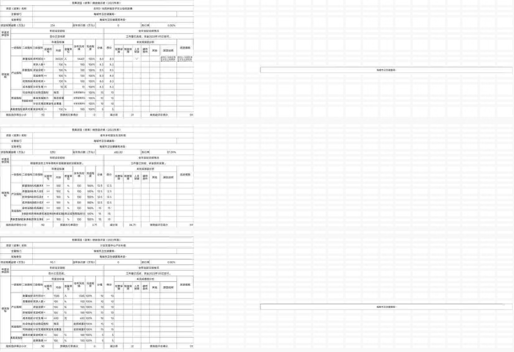 辽宁省鞍山市海城市卫生健康局（本级）预算项目（政策）绩效自评表