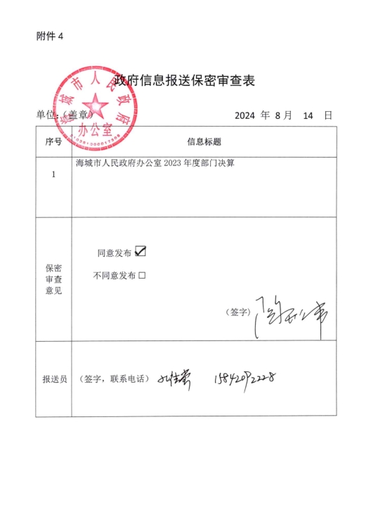 辽宁省鞍山市海城市人民政府办公室政府信息报送保密审查表