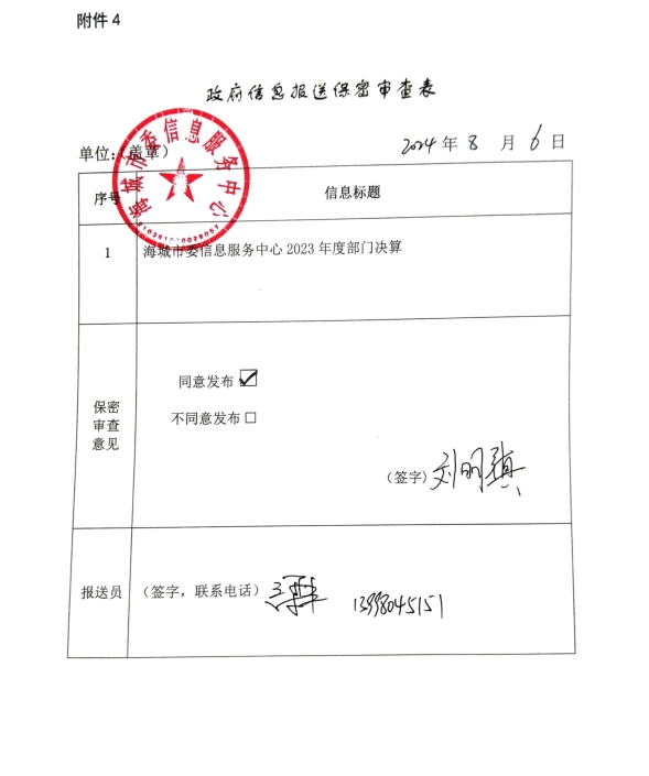辽宁省鞍山市海城市委信息服务中心政府信息报送保密审查表