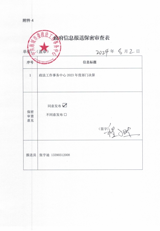 辽宁省鞍山市海城市中共海城市委政法工作事务中心政府信息报送保密审查表