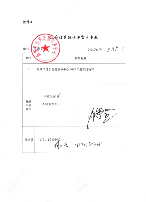 辽宁省鞍山市海城市自然资源事务中心政府信息报送保密审查表