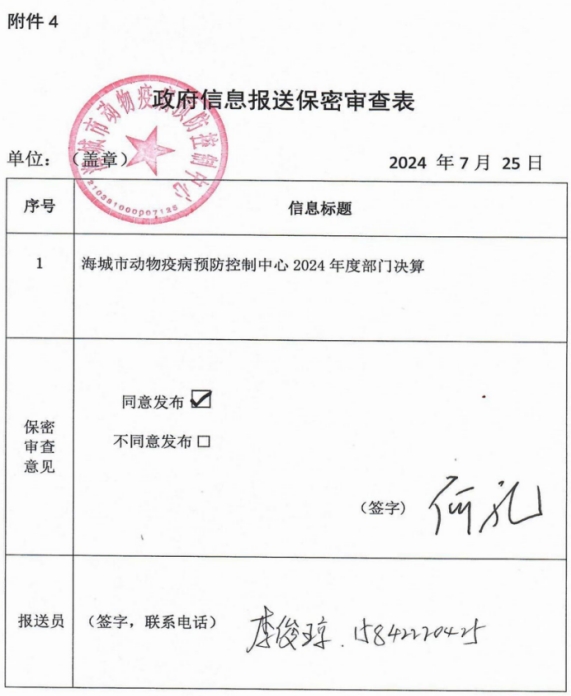 辽宁省鞍山市海城市动物疫病预防控制中心2024年度部门决算