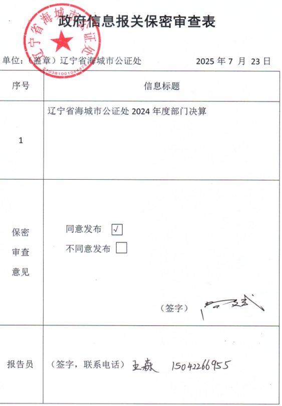 辽宁省鞍山市海城市公证处 2024年度部门决算