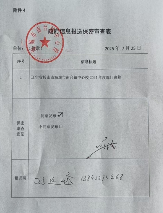 辽宁省鞍山市海城市南台镇中心校 2024年度部门决算