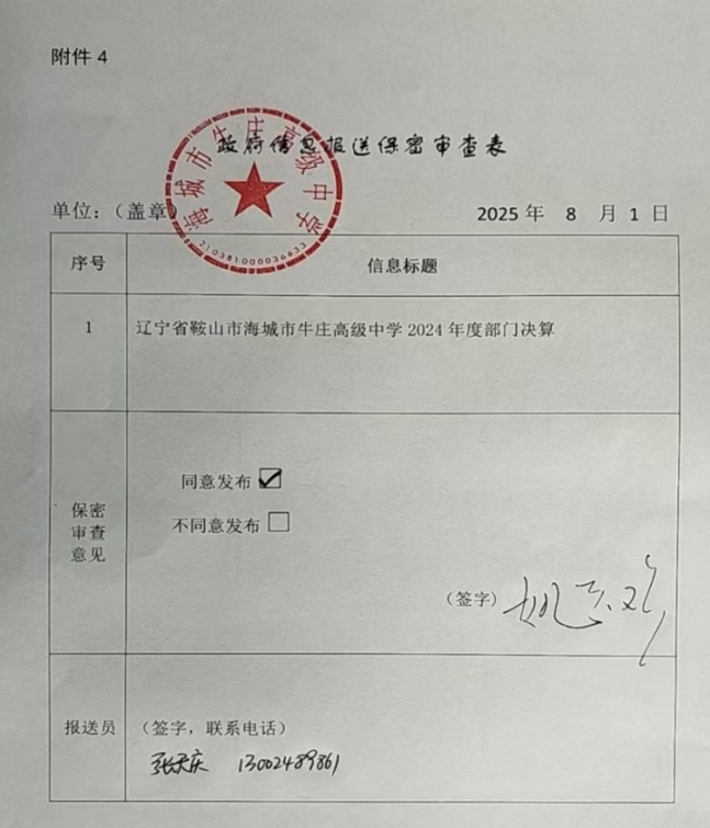 辽宁省鞍山市海城市牛庄高级中学 2024年度部门决算
