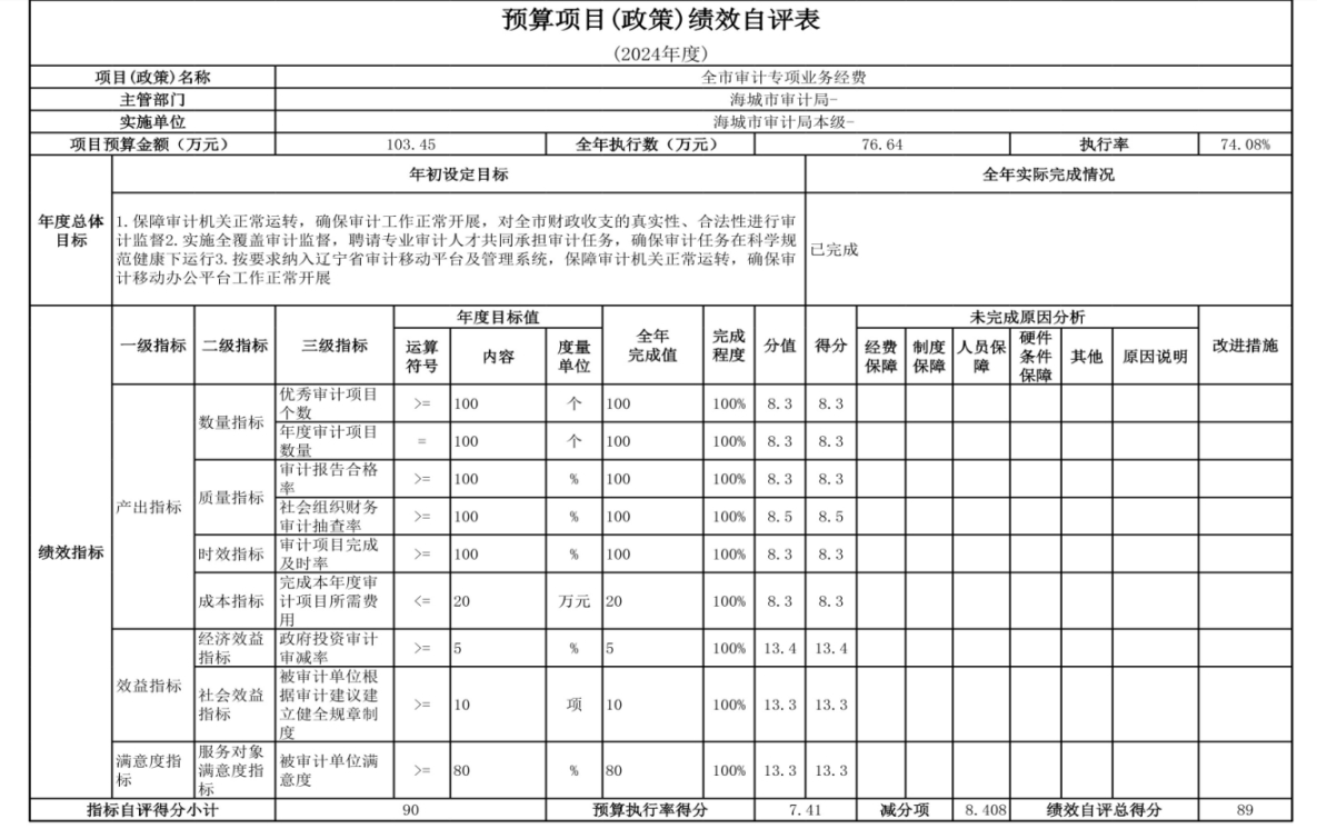 辽宁省鞍山市海城市审计局（本级） 2024年度部门决算