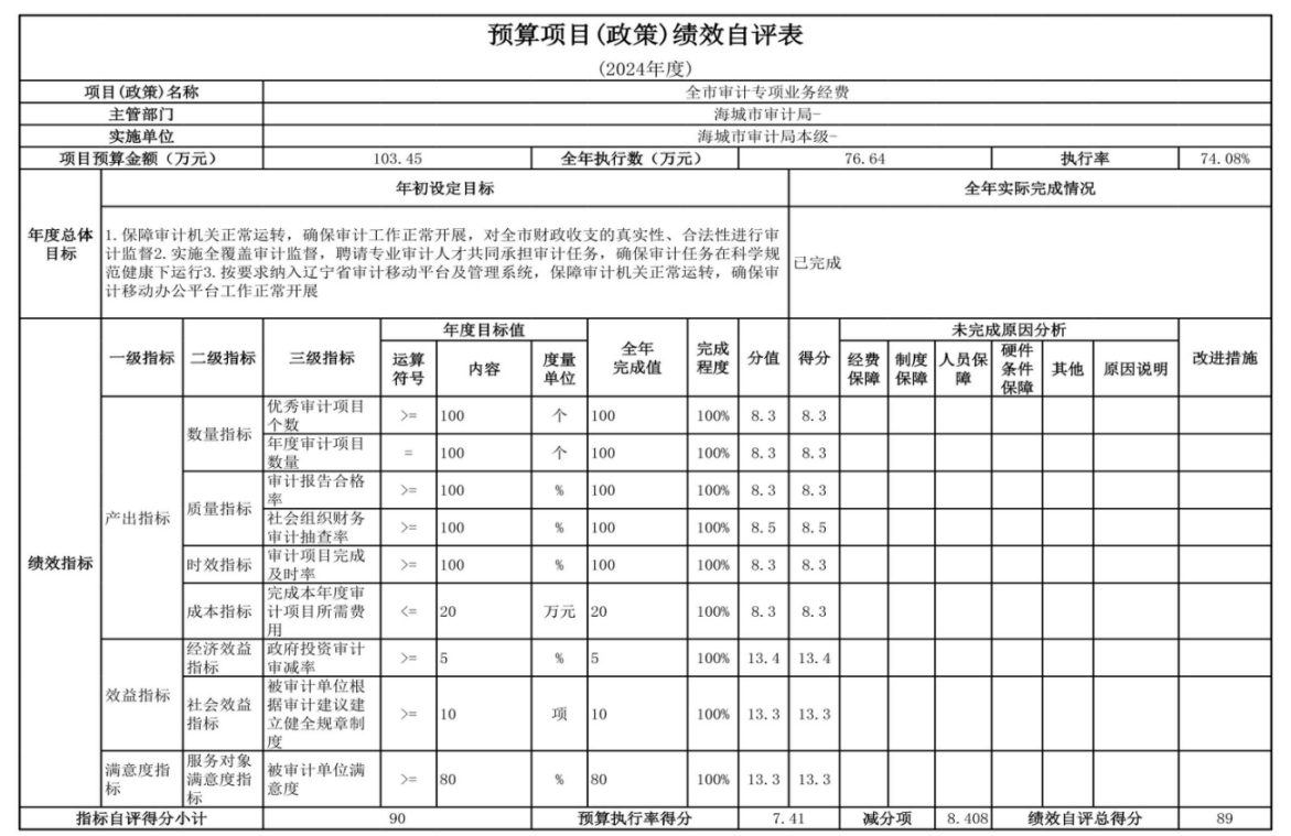 辽宁省鞍山市海城市审计局 2024年度部门决算