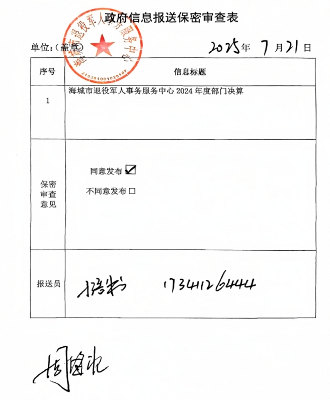 辽宁省鞍山市海城市退役军人事务服务中心 2024年度部门决算