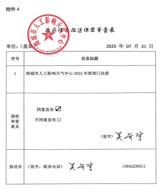 辽宁省鞍山市海城市人工影响天气中心 2024年度部门决算