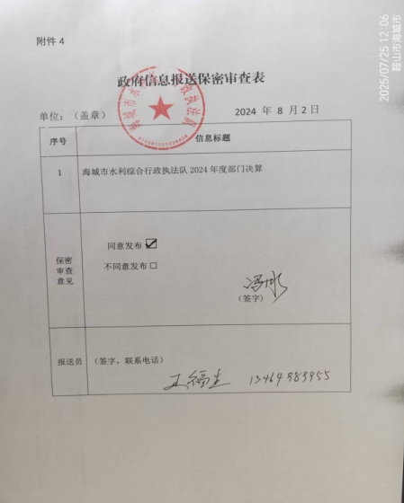 辽宁省鞍山市海城市水利综合行政执法队 2024 年度部门决算