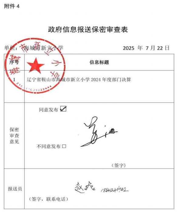 辽宁省鞍山市海城市新立小学 2024 年度部门决算