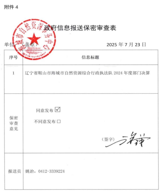 辽宁省鞍山市海城市自然资源综合行政执法队2024年度部门决算