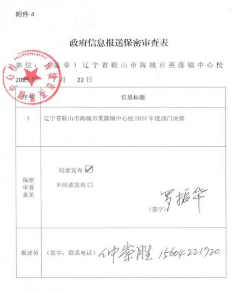 辽宁省鞍山市海城市英落镇中心校 2024年度部门决算