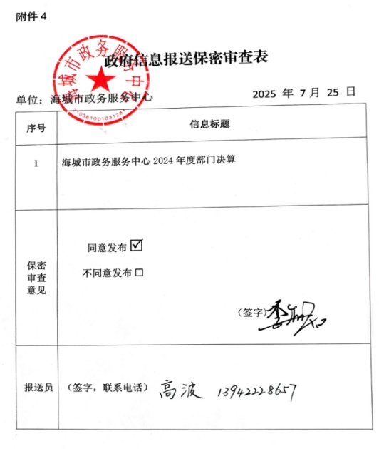  辽宁省鞍山市海城市政务服务中心 2024年度部门决算
