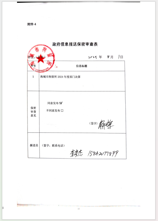 辽宁省鞍山市海城市拘留所 2024年度部门决算