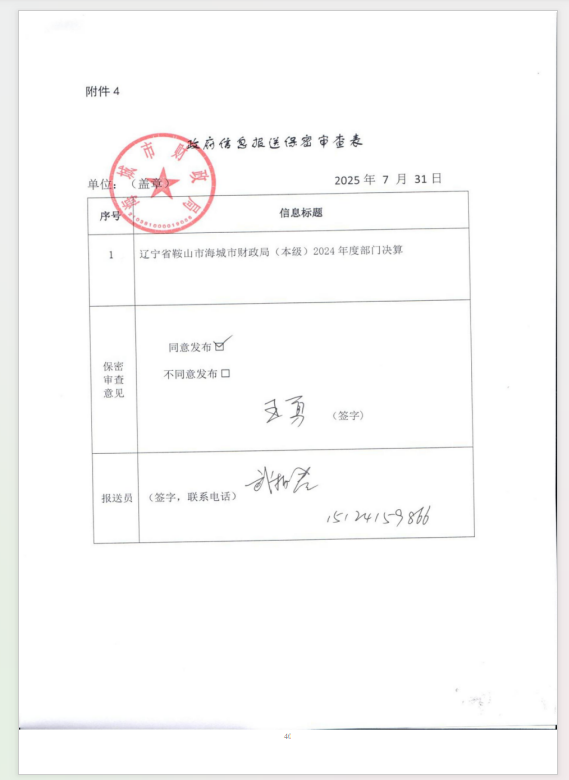 辽宁省鞍山市海城市财政局（本级） 2024年度部门决算