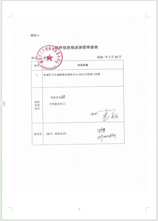 辽宁省鞍山市海城市卫生健康事业服务中 心 2024 年度部门决算
