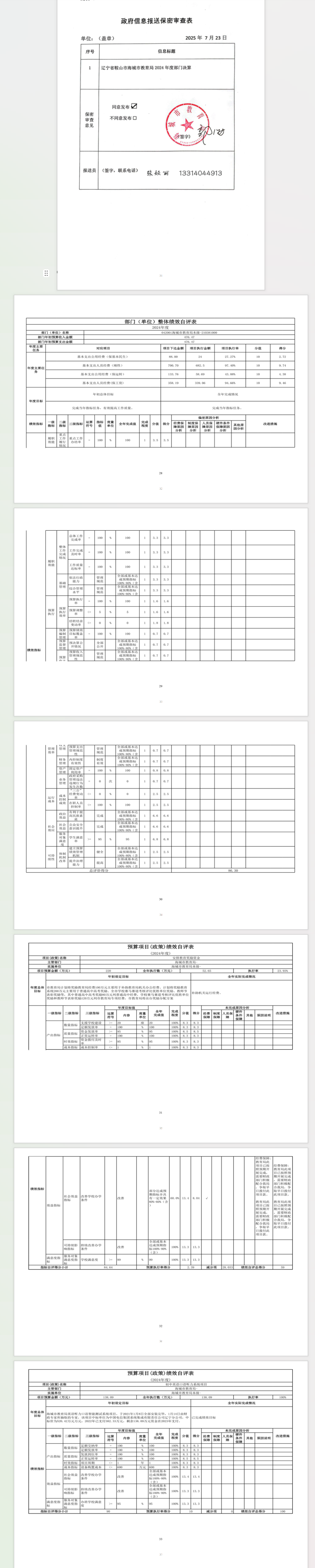 辽宁省鞍山市海城市教育局 2024年度部门决算
