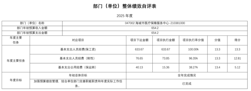 辽宁省鞍山市海城市医疗保障服务中心 2025年度部门决算