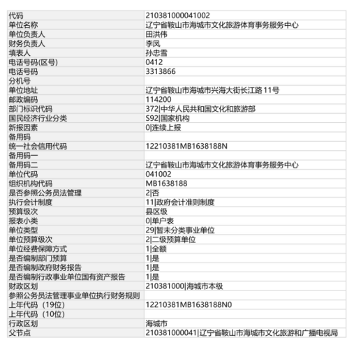 辽宁省鞍山市海城市文化旅游体育事务服务中心2025年度公开报告