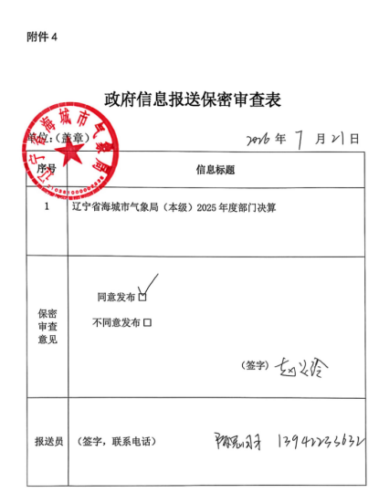 辽宁省鞍山市海城市气象局(本级) 2025年度公开报告