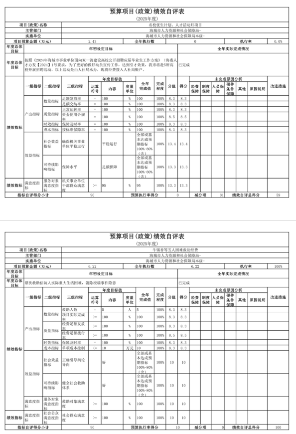 辽宁省鞍山市海城市人力资源和社会保障局(本级) 2025年度公开报告