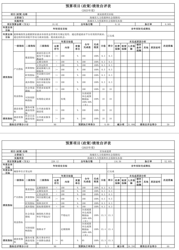 辽宁省鞍山市海城市人力资源和社会保障局 2025年度公开报告