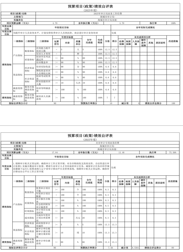 辽宁省鞍山市海城市审计局(本级) 2025年度公开报告