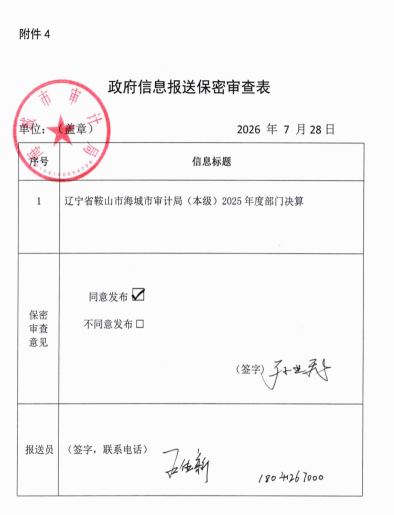 辽宁省鞍山市海城市审计局(本级) 2025年度公开报告