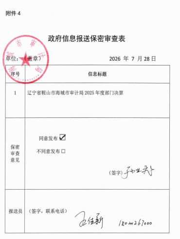 辽宁省鞍山市海城市审计局 2025年度公开报告