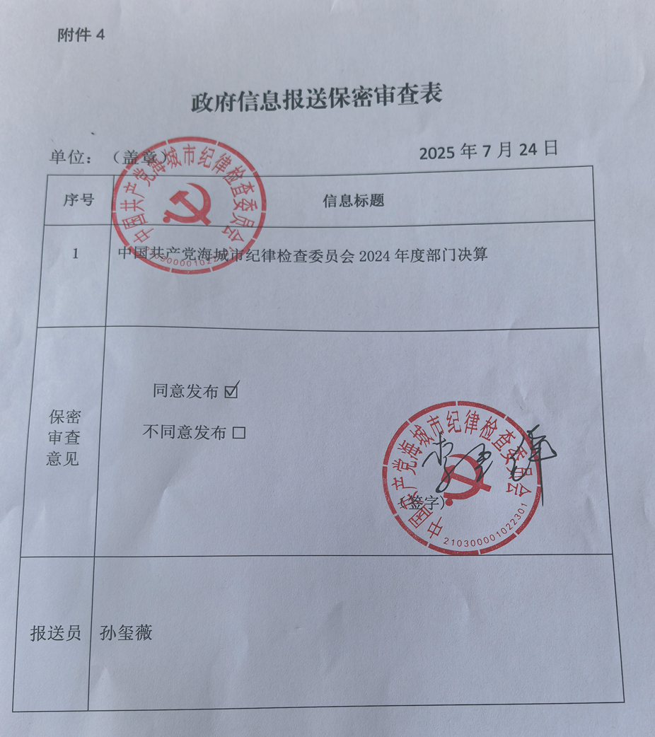 中国共产党辽宁省鞍山市海城市纪律检查委员会 2024年度部门决算