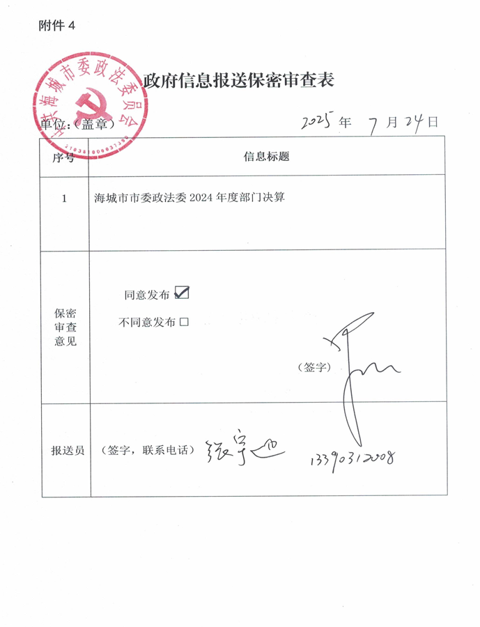 中国共产党辽宁省鞍山市海城市委政法委员会(本级） 2024年度部门决算