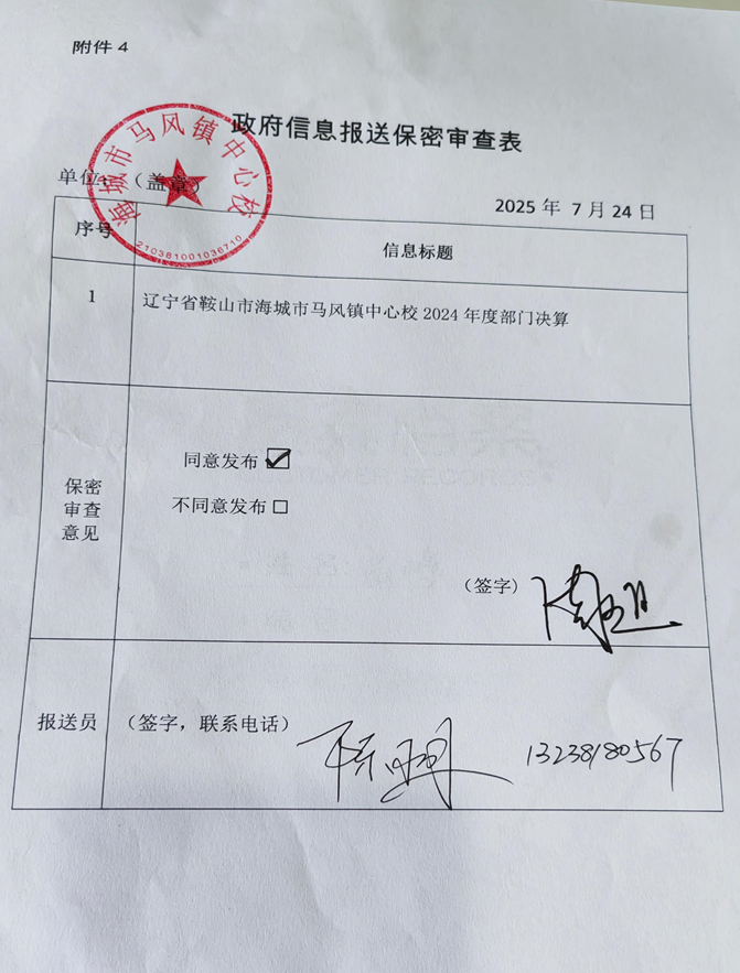 辽宁省鞍山市海城市马风镇中心校 2024年度部门决算