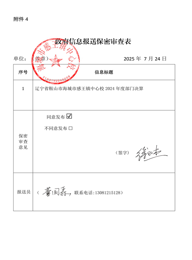 辽宁省鞍山市海城市感王镇中心校 2024年度部门决算