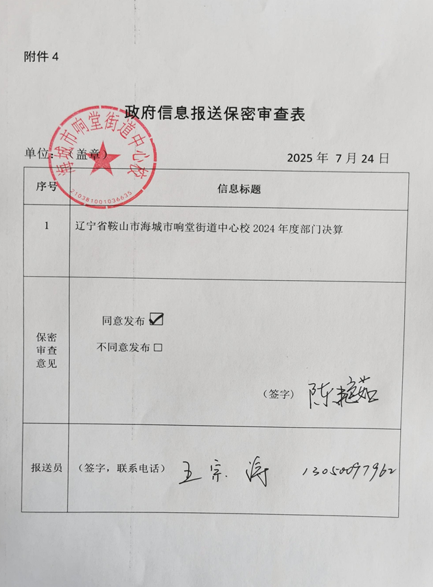 辽宁省鞍山市海城市响堂街道中心校 2024年度部门决算