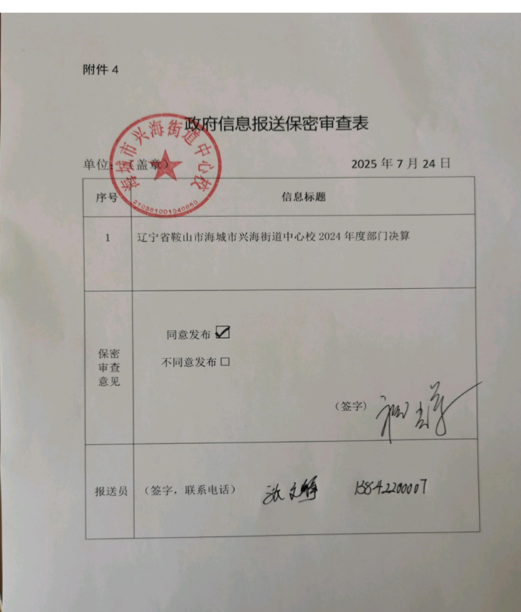 辽宁省鞍山市海城市兴海街道中心校 2024年度部门决算